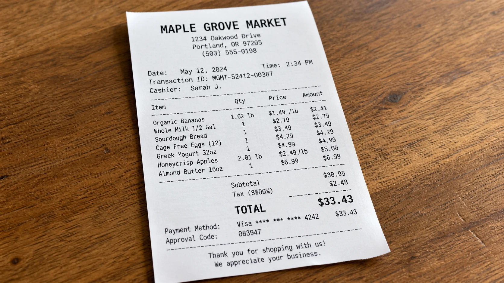 Receipt -> Structured Text