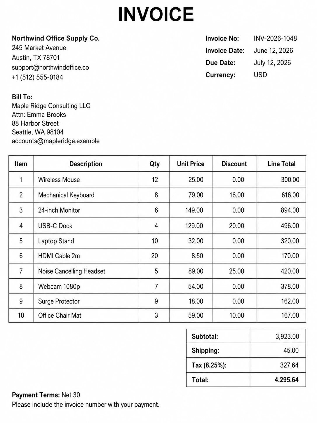 Office Supply Invoice
